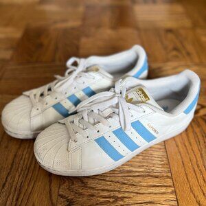 Adidas Superstar Originals Sneakers Shoe White/ Light Blue/ Gold Size 9 Men's